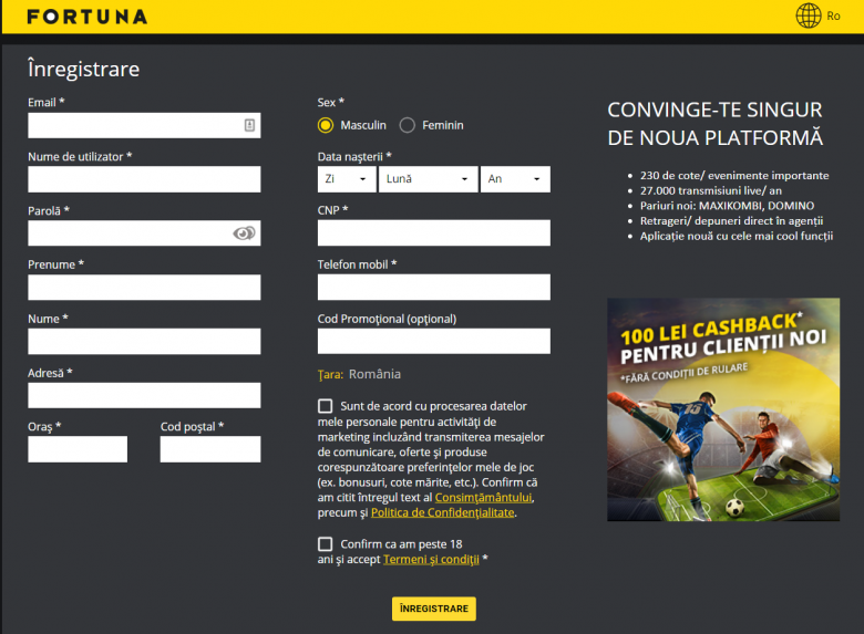 formular înregistrare efortuna