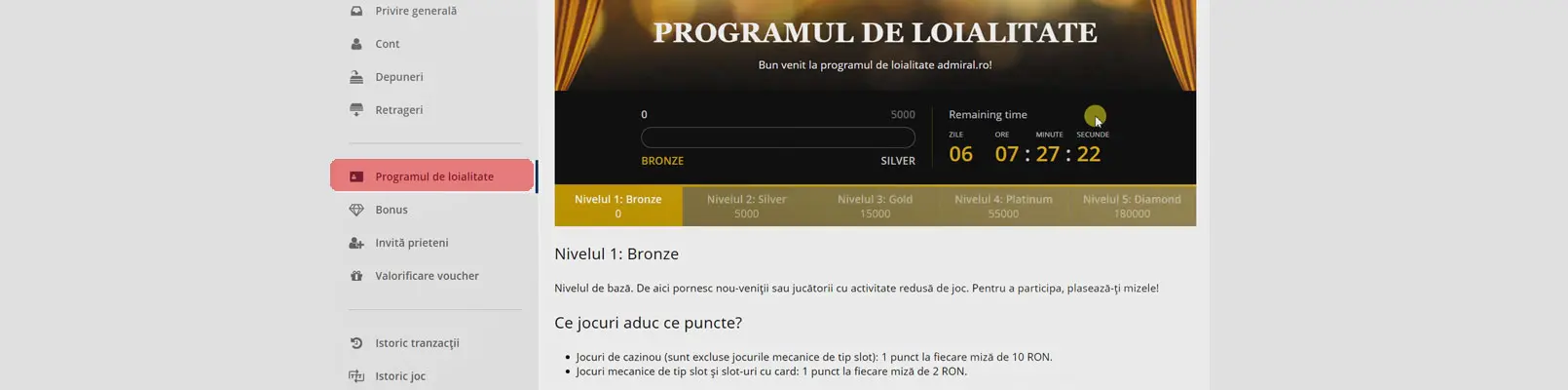 puncte pentru programul de loialitate Admiral