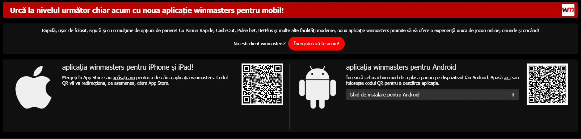 aplicație winmasters android și ios