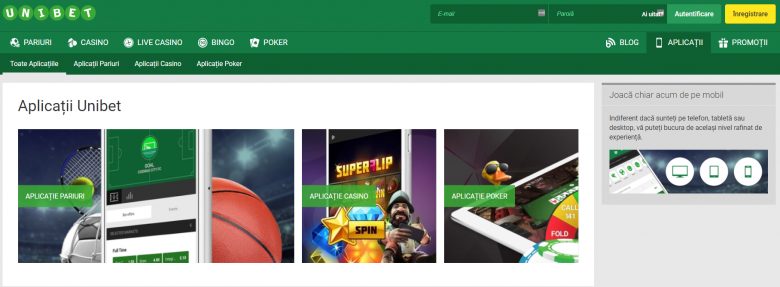 aplicații unibet mobile