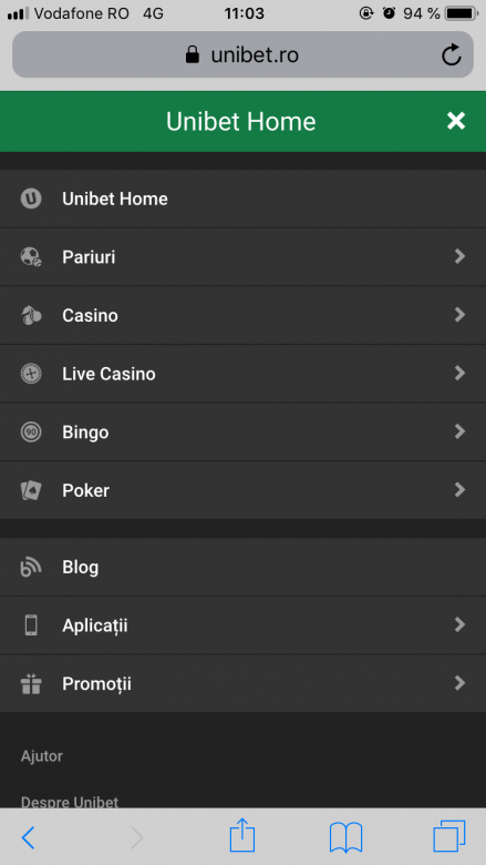 unibet android meniu