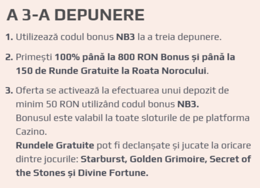 al treilea depozit pachet bonus bun venit netbet 2000 RON