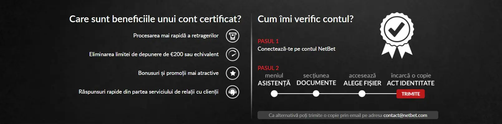 avantaje verificare cont Netbet casino