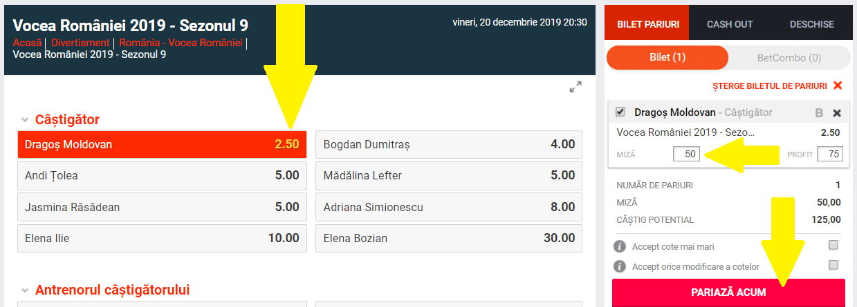 cum plasezi pariuri vocea româniei betano