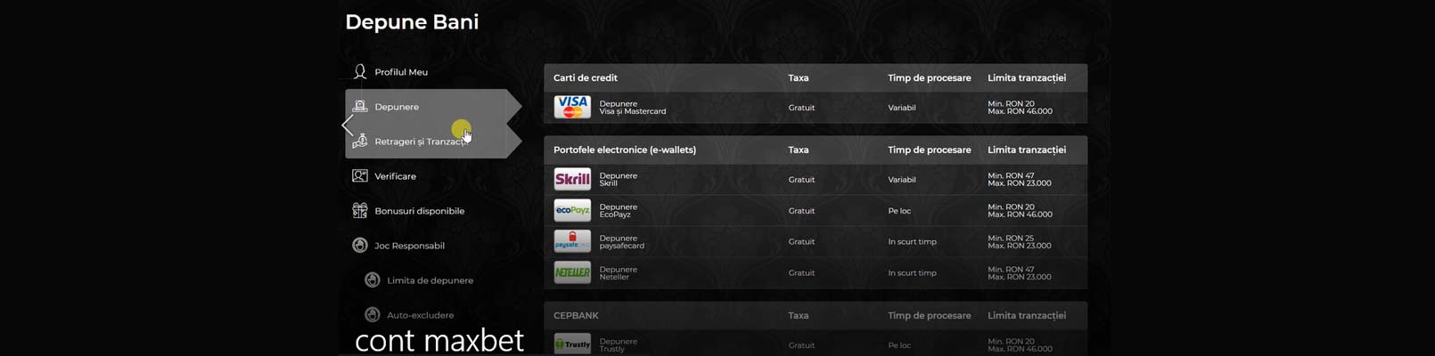 depunere maxbet metode plata