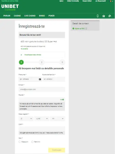 inregistrare unibet cazinou