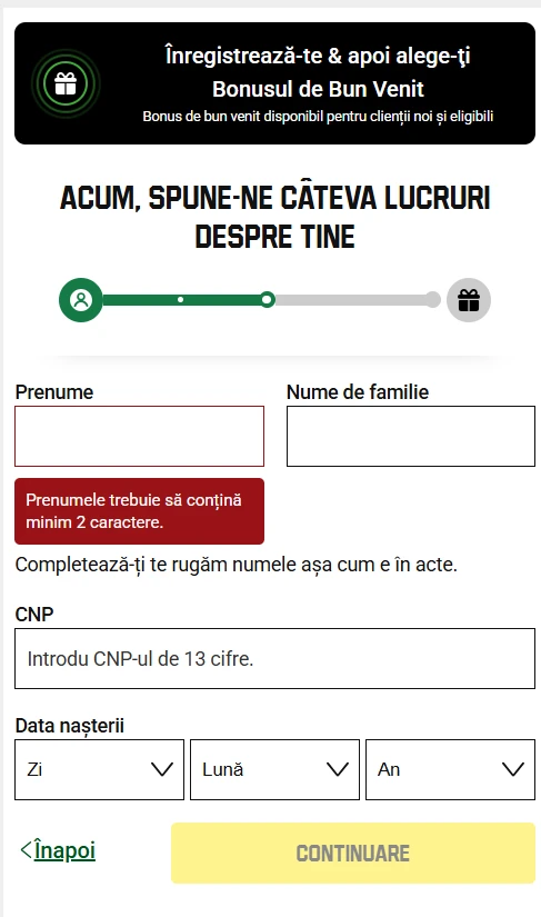 inregistrare-unibet-date-personale formular de înregistrare unibet - nume, CNP si data nașterii