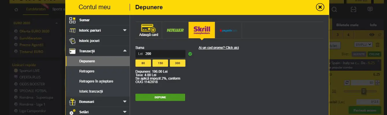 depunere efortuna skrill