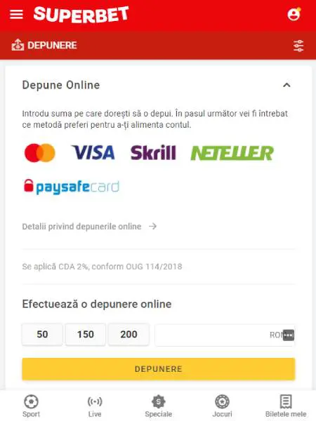 depunere superbet pasii