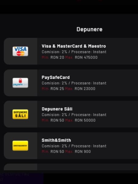 cazinouri card de credit depunere