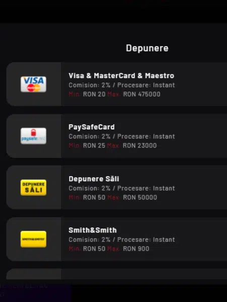 cazinouri card de credit depunere