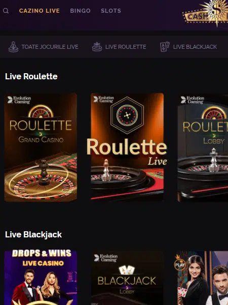 cashpot live casino sectiune