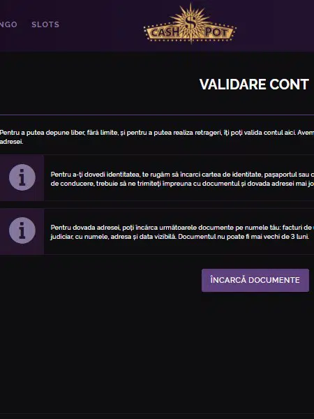 verificare cont cashpot validare