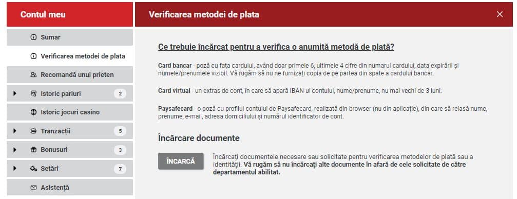 verificare cont și metoda de plata la casa pariurilor