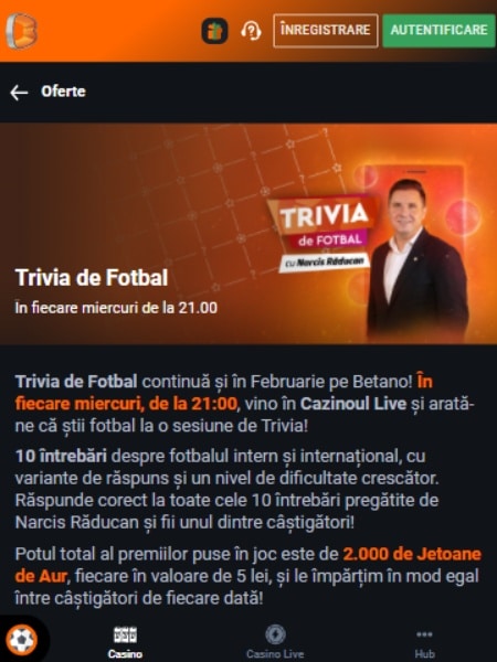 betano trivia fotbal istorie cu premii