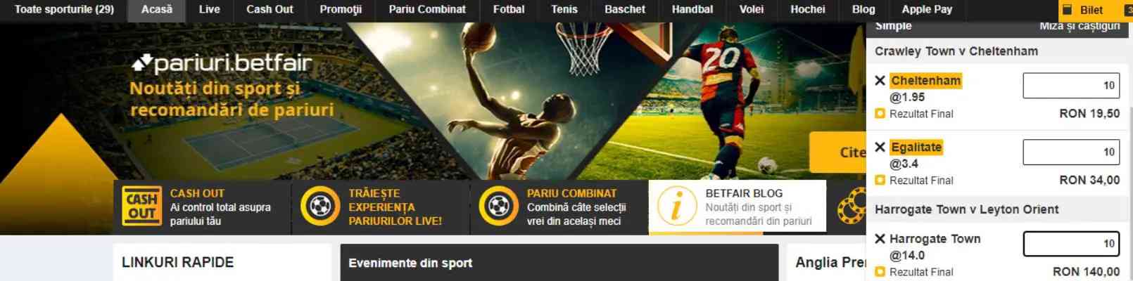 plasare bilet betfair sport