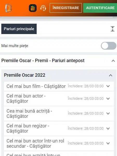 betano pariuri oscar 2022