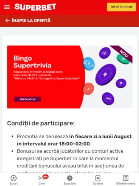promotie bingo supertrivia superbet