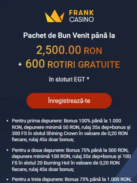 nou bonus bun venit frank casino