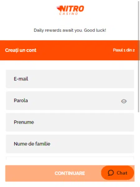 formular inregistrare nitro casino