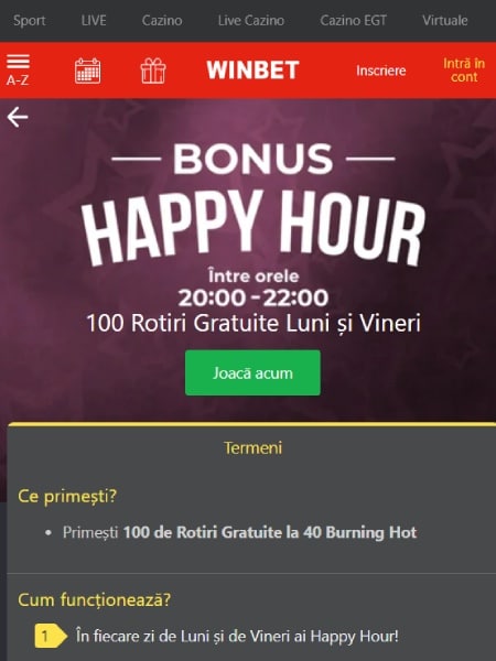 winbet 100 rotiri gratuite promo