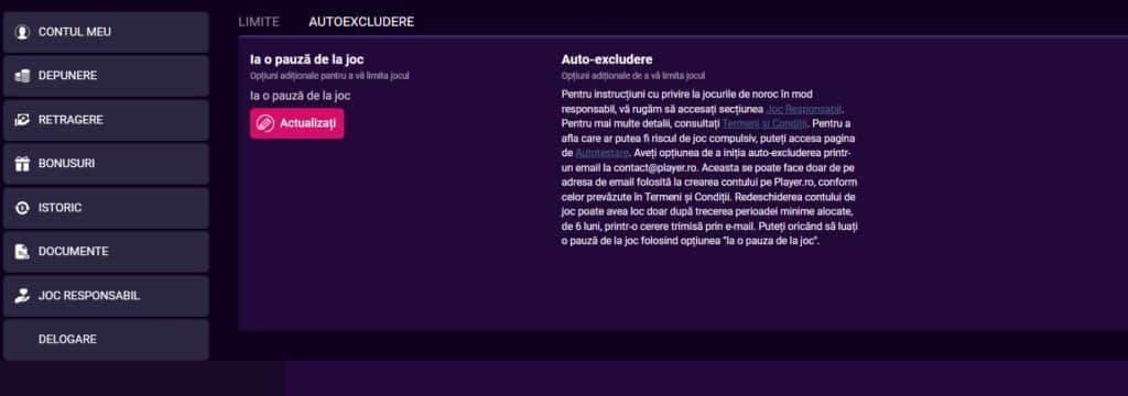 autoexcludere player joc responsabil