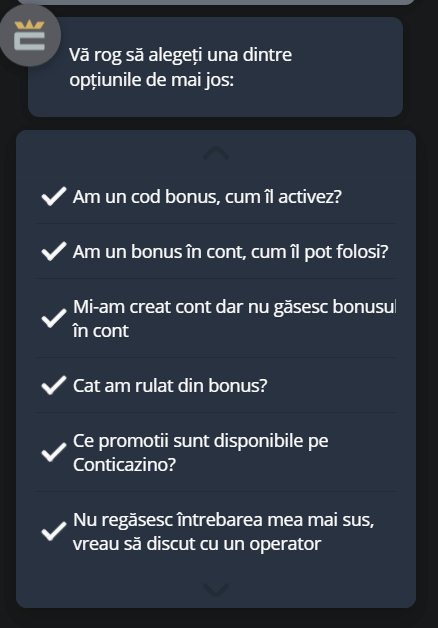 conti optiuni chatbot