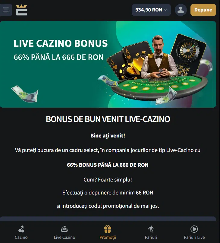bonus live cazino conti
