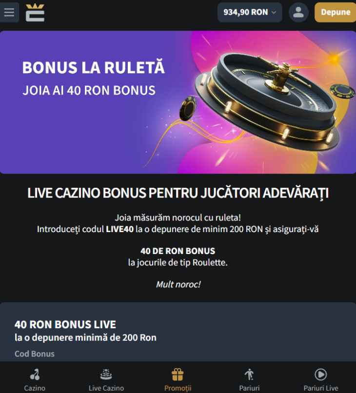 bonus live cazino conti ruleta