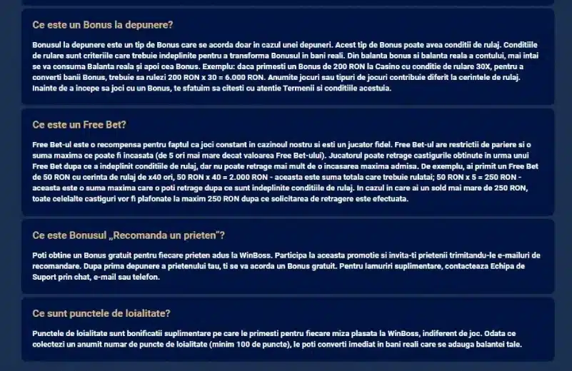 intrebari despre bonusuri - pareri winboss