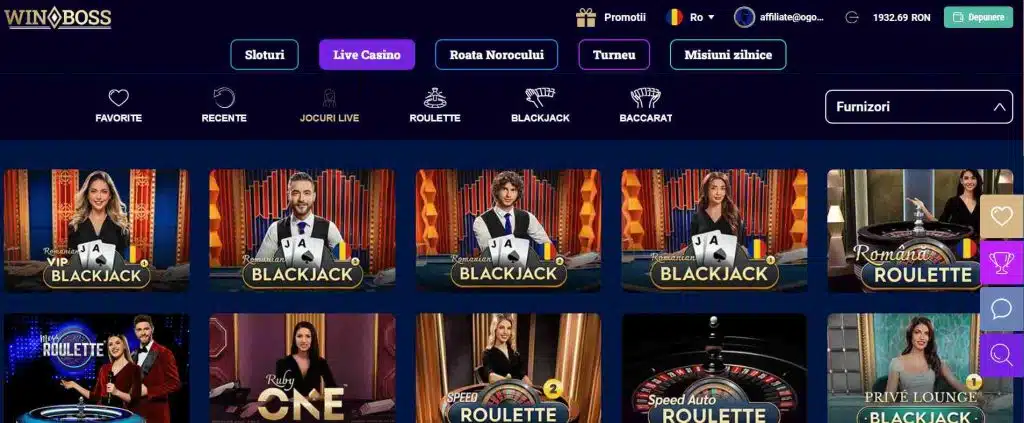 live casino winboss selectie