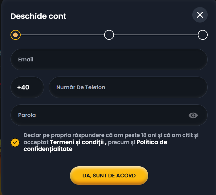 formular de inregistrare spin casino