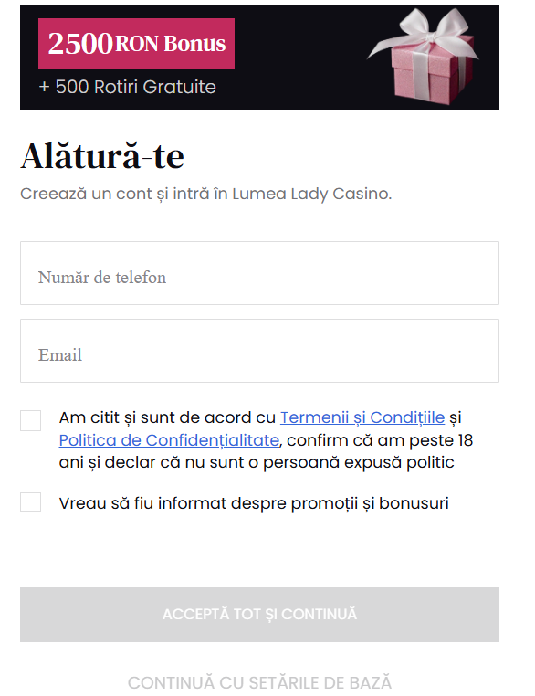 lady casino recenzie - formular de inregistrare