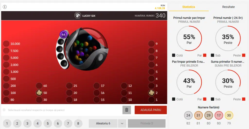 ecran de joc lucky six live