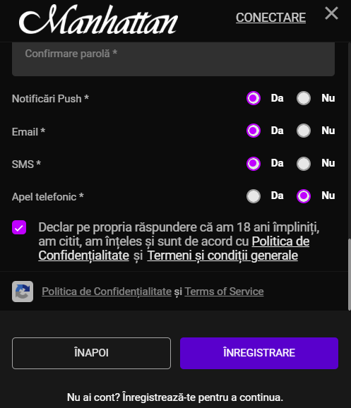 cum te înregistrezi la manhattan casino