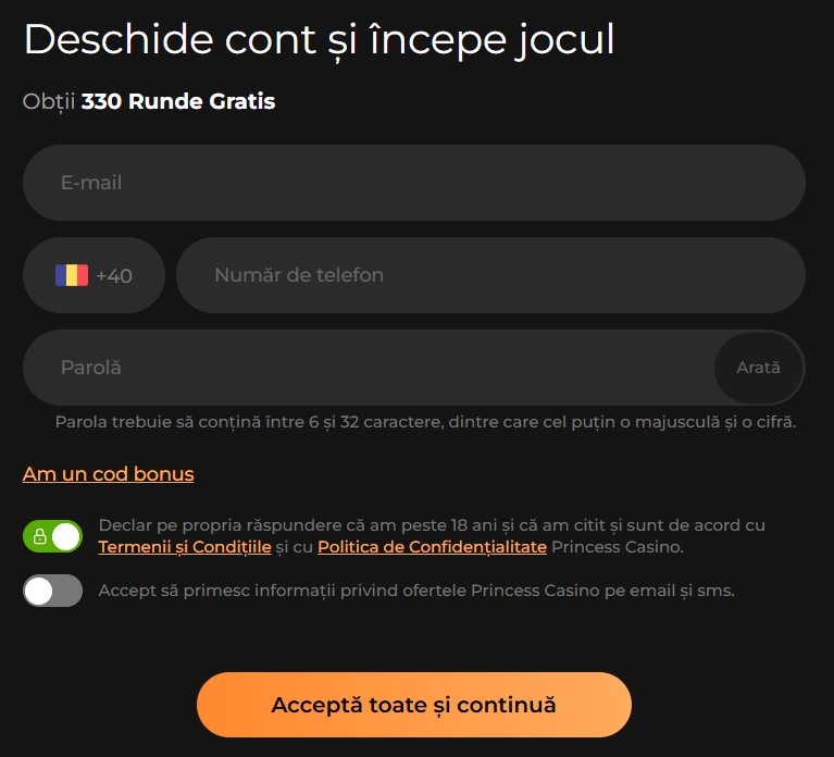 formular inregistrare princess casino