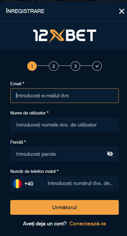 Formular de înregistrare 12xBet