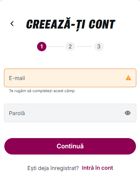 Formular de înregistrare casino Napoleon Games