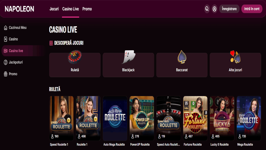 Jocuri live cu dealer real Napoleon Games