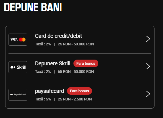 Care sunt metodele de depunere la Unibet