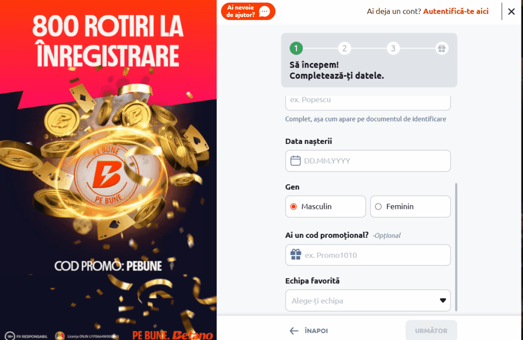 cum introduci un cod bonus betano