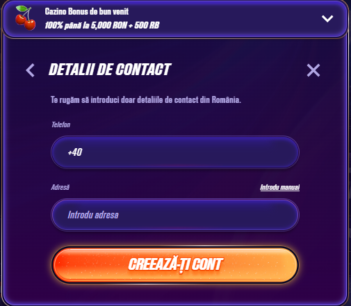 formular de inregistrare - date de contact zinx casino