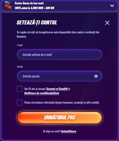 formular de inregistrare zinx casino - date de cont