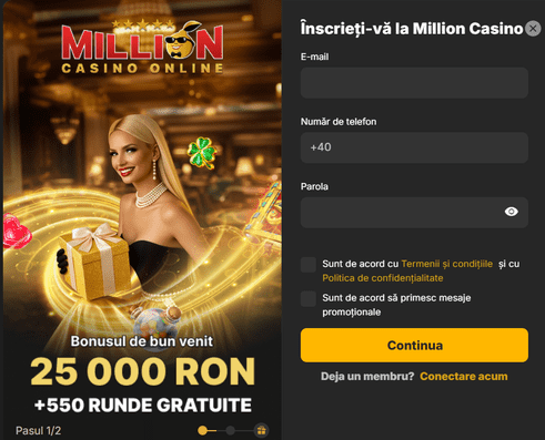 million casino bonus de bun venit