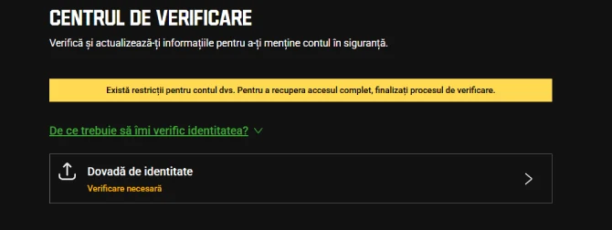 Unibet-Verificare-Cont Pagina de verificare cont a Unibet cu secțiunea de upload document