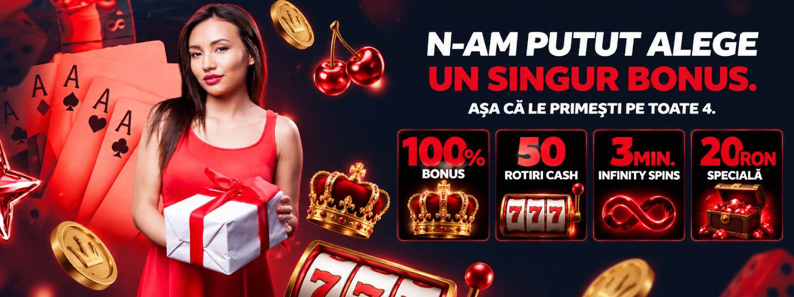 NetBet, promoție casino cu 4 bonusuri: 100% bonus, 50 rotiri CASH, 3 minute Infinity Spins și rundă Specială de 20 RON