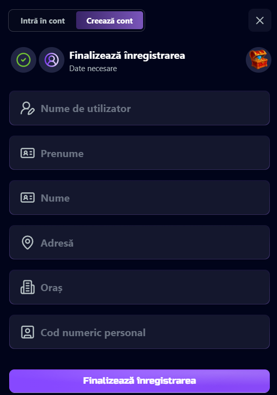 Formularul de înregistrare CoolCasino
