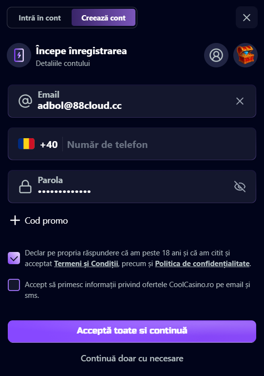 Înregistrare Cool Casino