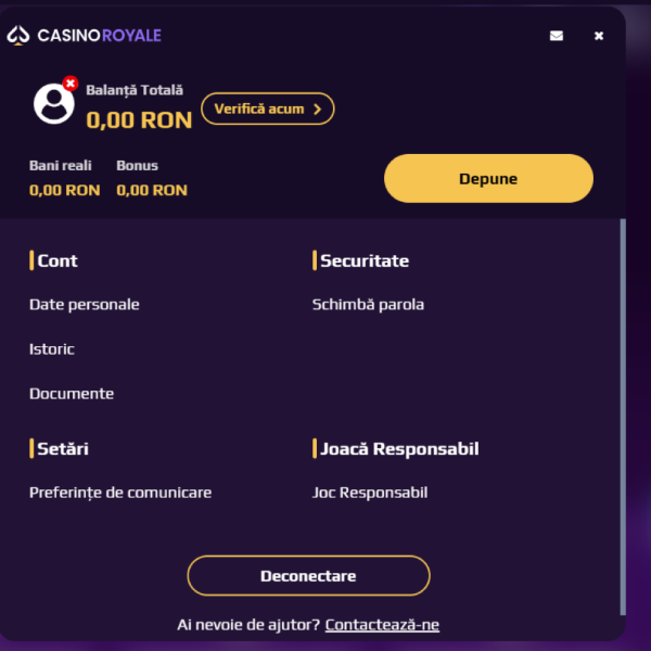 Profil-Casino-Royale Profilul de jucător din contrul Casino Royale.