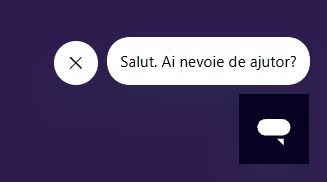 casino-royale-livechat Widget de live chat Casino Royale, cu mesajul „Salut. Ai nevoie de ajutor?”, pictograma de chat pentru contactarea asistenței și butonul de închidere.